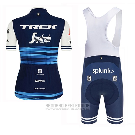 2019 Fahrradbekleidung Frau Trek Segafredo Blau Trikot Kurzarm und Tragerhose